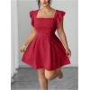 image:imageFloerns Womens Plus Size Ruffle Sleeve Smocked A Line Dress Jacquard Going Out DressesBurgundy