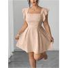 image:imageFloerns Womens Plus Size Ruffle Sleeve Smocked A Line Dress Jacquard Going Out DressesKhaki