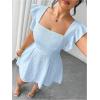 image:imageFloerns Womens Plus Size Ruffle Sleeve Smocked A Line Dress Jacquard Going Out DressesLight Blue