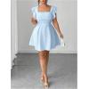 image:imageFloerns Womens Plus Size Ruffle Sleeve Smocked A Line Dress Jacquard Going Out DressesLight Blue