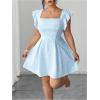 image:imageFloerns Womens Plus Size Ruffle Sleeve Smocked A Line Dress Jacquard Going Out DressesLight Blue