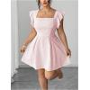 image:imageFloerns Womens Plus Size Ruffle Sleeve Smocked A Line Dress Jacquard Going Out DressesPink