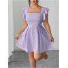 image:imageFloerns Womens Plus Size Ruffle Sleeve Smocked A Line Dress Jacquard Going Out DressesPurple