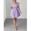 image:imageFloerns Womens Plus Size Ruffle Sleeve Smocked A Line Dress Jacquard Going Out DressesPurple