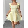 image:imageFloerns Womens Plus Size Ruffle Sleeve Smocked A Line Dress Jacquard Going Out DressesYellow