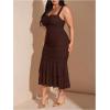 image:imageFloerns Womens Plus Size Sleeveless Bodycon Midi Dress Ruched Fishtail Layered Ruffle Cocktail DressesCoffee Brown