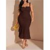 image:imageFloerns Womens Plus Size Sleeveless Bodycon Midi Dress Ruched Fishtail Layered Ruffle Cocktail DressesCoffee Brown