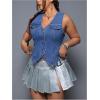 image:imageFloerns Womens Plus Size Sleeveless Button Down Jean Vest V Neck Denim JacketBlue
