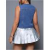image:imageFloerns Womens Plus Size Sleeveless Button Down Jean Vest V Neck Denim JacketBlue
