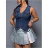 image:imageFloerns Womens Plus Size Sleeveless Button Down Jean Vest V Neck Denim JacketDark Wash