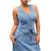 image:imageFloerns Womens Plus Size Sleeveless Button Down Jean Vest V Neck Denim JacketDenim Blue