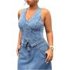 image:imageFloerns Womens Plus Size Sleeveless Button Down Jean Vest V Neck Denim JacketDenim Blue