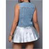 image:imageFloerns Womens Plus Size Sleeveless Button Down Jean Vest V Neck Denim JacketLight Blue