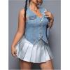 image:imageFloerns Womens Plus Size Sleeveless Button Down Jean Vest V Neck Denim JacketLight Blue