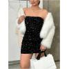 image:imageFloerns Womens Plus Size Sparkly Sequin Strapless Mini Dress Glitter Bodycon Date Night OutfitsBlack