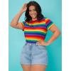image:imageFloerns Womens Plus Size Striped Print Short Sleeve Round Neck Tee ShirtMulti Rainbow