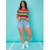 image:imageFloerns Womens Plus Size Striped Print Short Sleeve Round Neck Tee ShirtMulti Rainbow