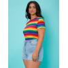 image:imageFloerns Womens Plus Size Striped Print Short Sleeve Round Neck Tee ShirtMulti Rainbow