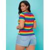 image:imageFloerns Womens Plus Size Striped Print Short Sleeve Round Neck Tee ShirtMulti Rainbow