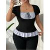 image:imageFloerns Womens Plus Size Striped Short Sleeve T Shirts Tie Front Coquette Going Out TopsBlack