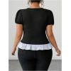 image:imageFloerns Womens Plus Size Striped Short Sleeve T Shirts Tie Front Coquette Going Out TopsBlack