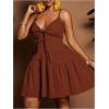 image:imageFloerns Womens Plus Size Tie Knot Front Criss Cross Ruffle Hem Cami ALine Mini DressCoffee Brown