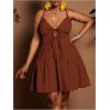 image:imageFloerns Womens Plus Size Tie Knot Front Criss Cross Ruffle Hem Cami ALine Mini DressCoffee Brown