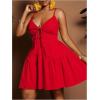 image:imageFloerns Womens Plus Size Tie Knot Front Criss Cross Ruffle Hem Cami ALine Mini DressRed