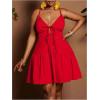 image:imageFloerns Womens Plus Size Tie Knot Front Criss Cross Ruffle Hem Cami ALine Mini DressRed