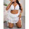 image:imageFloerns Womens Plus Size Triangle Halter Bikini Sets Tiered Ruffle Hem Skirts 2 Piece Bathing SuitWhite