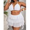 image:imageFloerns Womens Plus Size Triangle Halter Bikini Sets Tiered Ruffle Hem Skirts 2 Piece Bathing SuitWhite