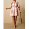 image:imageFloerns Womens Plus Size Tropical Animal Beach Dress V Neck Short Sleeve A Line Vacation DressesPink