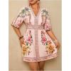 image:imageFloerns Womens Plus Size Tropical Animal Beach Dress V Neck Short Sleeve A Line Vacation DressesPink