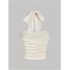 image:imageFloerns Womens Plus Size Twist Front Halter Tops Tie Backless Ruched Party Club Tank TopsApricot