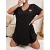 image:imageFloerns Womens Plus Size V Neck Short Sleeve Lace Trim Nightdress SleepwearBlack