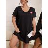 image:imageFloerns Womens Plus Size V Neck Short Sleeve Lace Trim Nightdress SleepwearBlack