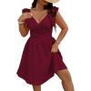 image:imageFloerns Womens Plus Size Wrap Front Sweetheart Neck Ruffle Cap Sleeve A Line DressBurgundy