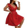 image:imageFloerns Womens Plus Size Wrap Front Sweetheart Neck Ruffle Cap Sleeve A Line DressRed