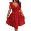image:imageFloerns Womens Plus Size Wrap Front Sweetheart Neck Ruffle Cap Sleeve A Line DressRed