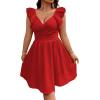 image:imageFloerns Womens Plus Size Wrap Front Sweetheart Neck Ruffle Cap Sleeve A Line DressRed