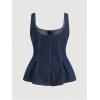image:imageFloerns Womens Plus Size Y2k Denim Tank Top Button Down Ruffle Square Neck Going Out TopsDark Wash