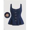 image:imageFloerns Womens Plus Size Y2k Denim Tank Top Button Down Ruffle Square Neck Going Out TopsDark Wash