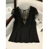 image:imageFloerns Womens Plus Size Y2k Lace Tops V Neck Tie Backless Going Out TopBlack