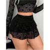 image:imageFloerns Womens Y2K Lace Mini Skirt Cute Low Rise Ruffle Tiered Skirts Aesthetic StreetwearBlack