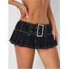 image:imageFloerns Womens Y2k Pleated Skirt Belt Low Waist Raw Hem Hippie Mini Denim SkirtBlack