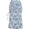 image:imageFloerns Womens Floral Split Drawstring Pencil Skirt Ruched Vacation Bodycon Midi SkirtsBlue and White