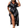 image:imageFloerns Womens Plus Size Cold Shoulder Tropical Print V Neck Flared A Line Long DressBlack and White