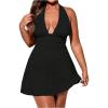 image:imageFloerns Womens Plus Size Deep V Neck Halter Dress Tie Back Sleeveless Mini DressesBlack