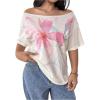 image:imageFloerns Womens Plus Size Floral Off The Shoulder Tops Summer Vacation Casual T ShirtsWhite Multi