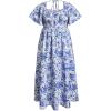 image:imageFloerns Womens Plus Size Floral Square Neck Flounce Short Sleeve A Line Maxi DressBlue and White